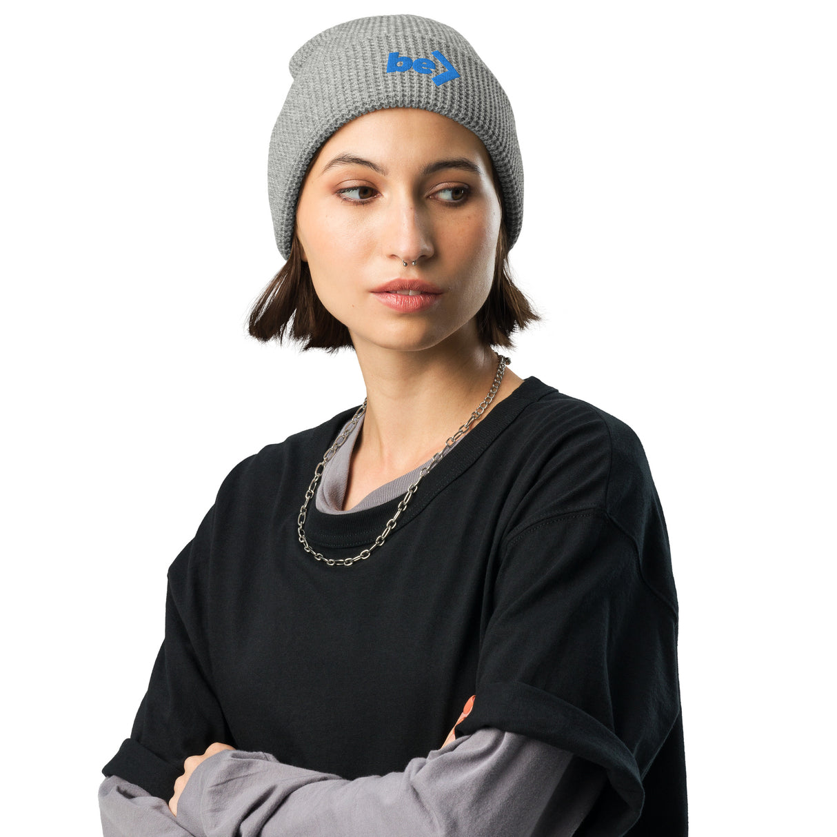 WAFFLE BEANIE - be> | 100% Acrylic • Double Layerr Knit (EMBROIDERY)